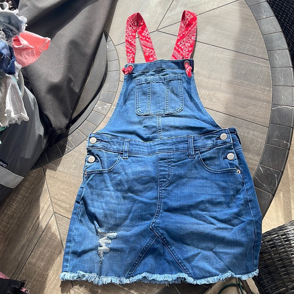 Girls denim overall dress in size 14 by Justice